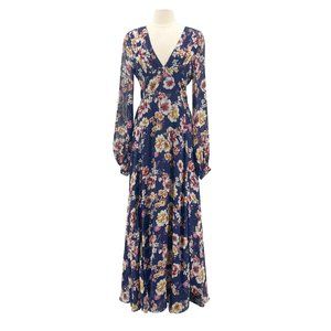 Nicholas Size 6 Navy Floral Long Sleeve Dress